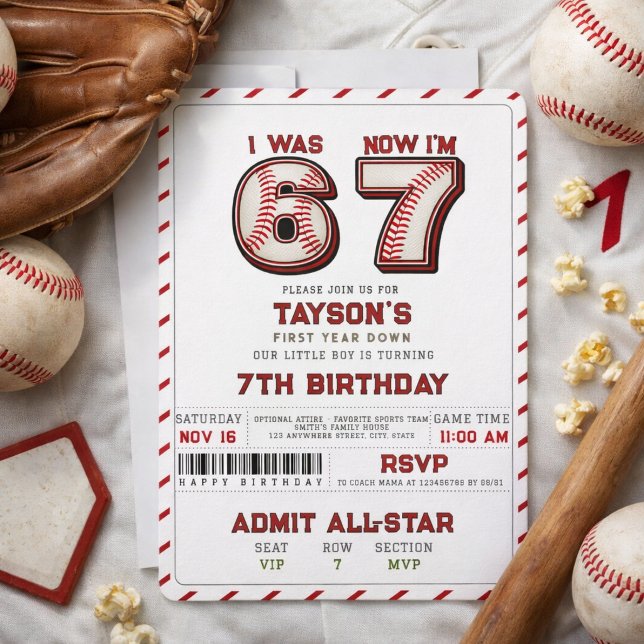 Invitation I Was 6, Now I’m 7 – Baseball 7th Birthday (I Was 6, Now I’m 7 – Baseball 7th Birthday Invitation
)