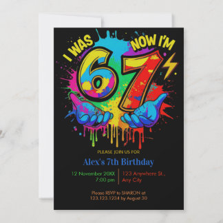 Invitation I Was 6 Now I’m 7 Colorful Paint Birthday