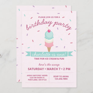 Invitation Ice Cream Cone Première fête d'anniversaire