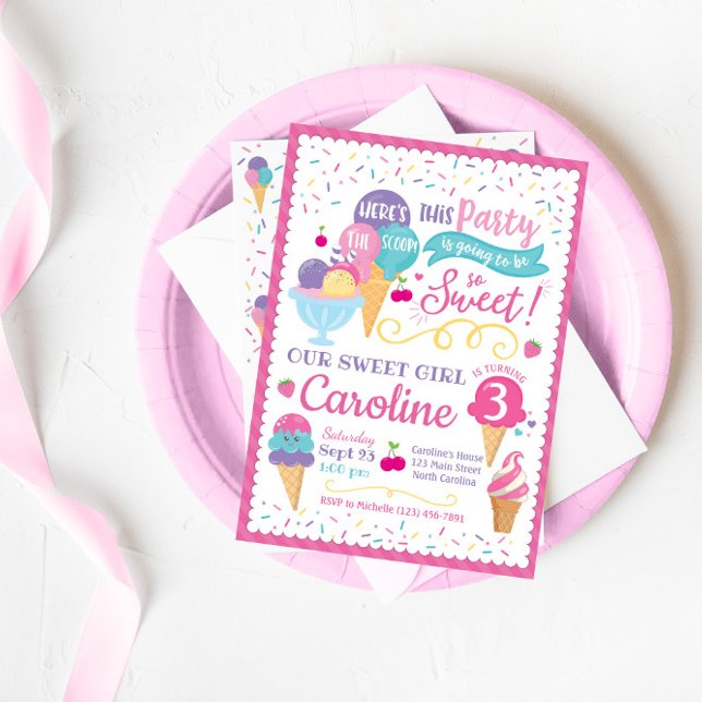Invitation Ice Cream Party Anniversaire Invitation, Scoop (Créateur téléchargé)