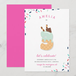 Invitation Ice Cream Party Enfants rose Anniversaire Invitati
