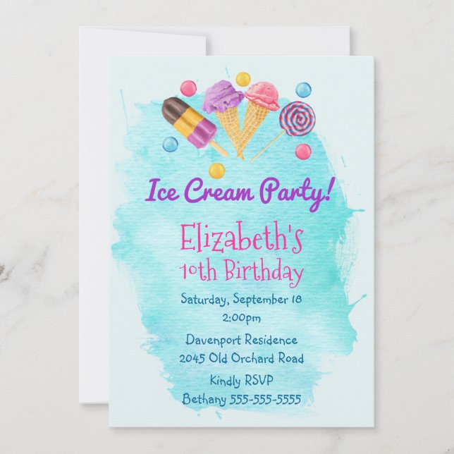 Invitation Ice Cream Party Popsicle lollipop Anniversaire Inv (Devant)