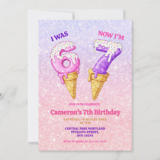 Invitation Ice Cream Pastel Glitter 6-7 Kids Birthday Party