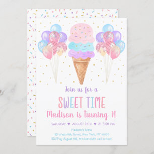 Invitation Ice Cream Pastel Rainbow Birthday