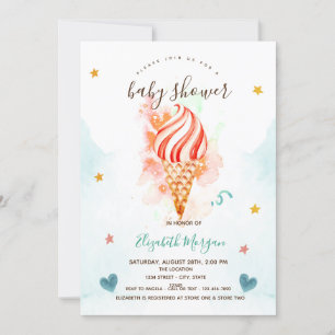Invitation Ice Cream Stars Hearts Baby Shower