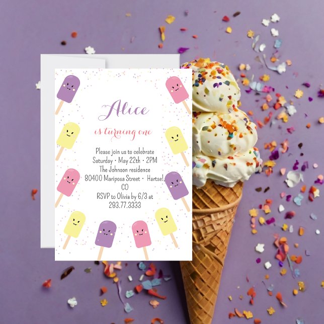 Invitation Ice Crème Cone Scoop Confetti Pink Anniversaire (Créateur téléchargé)