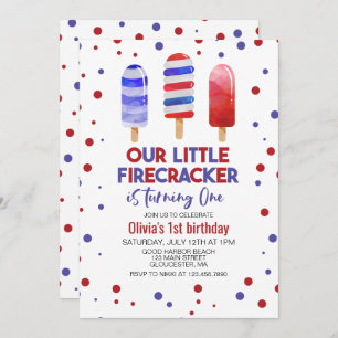 Invitation Ice Pops Firecracker Rouge Blanc Bleu 1er annivers