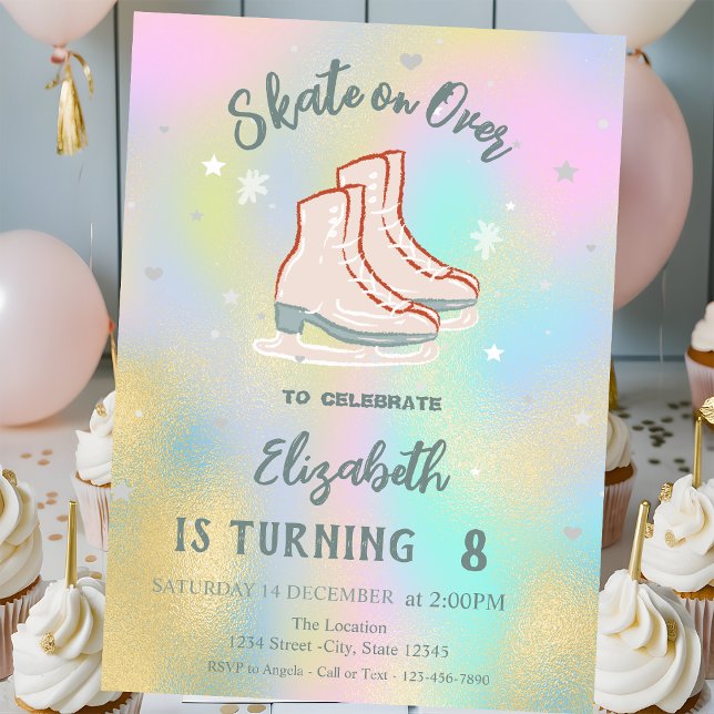 Invitation Ice skates Colorful Holographic Birthday (Créateur téléchargé)