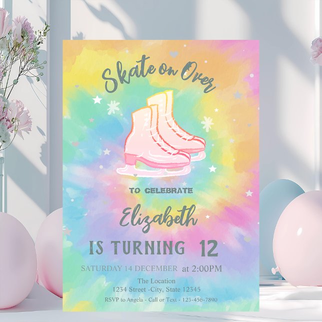 Invitation Ice skates Colorful Tie Dye Birthday (Créateur téléchargé)