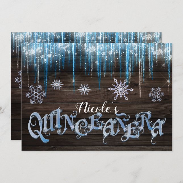 Invitation Icicles gelés hiver Wonderland Quinceañera Party (Devant / Derrière)