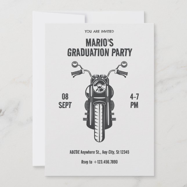Invitation Icône moto vintage fête de graduation (Devant)