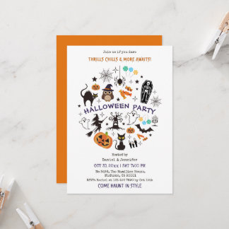 Invitation Icônes de squelette pour soirée Halloween effrayan