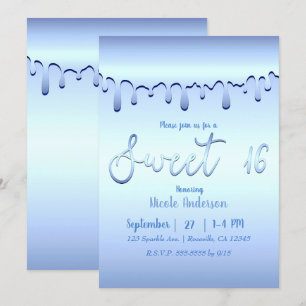 Invitation Icy Blue Drip Winter Wonderland Sweet 16 Seize