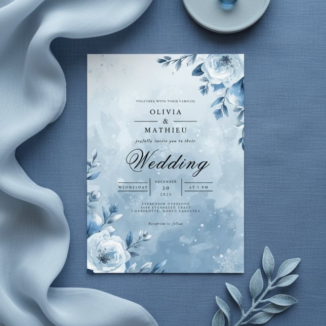 Invitation Icy Blue Floral Romance Mariage (Créateur téléchargé)