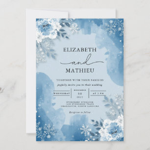 Invitation Icy Blue Frost Floral Winter Wedding