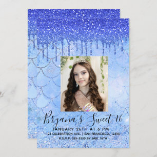 Invitation Icy Blue Parties scintillant Drip Mermaid Sweet 16