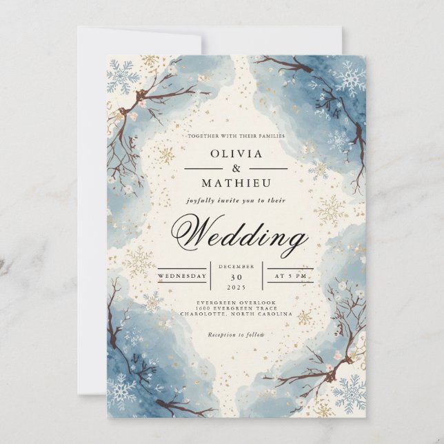 Invitation Icy Blue Snowflakes Mariage d'hiver (Devant)