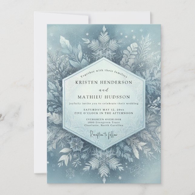 Invitation Icy Blue Winter Flora Wedding (Devant)