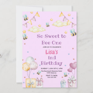 Invitation Idéal Premier Anniversaire Honey Sweet Bee