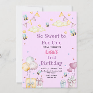 Invitation Idéal Premier Anniversaire Honey Sweet Bee