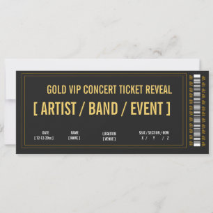 Invitation Idée cadeau de billet de concert VIP Gold Foil