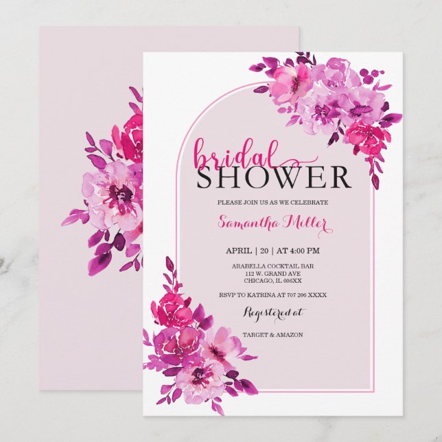 Invitation Idées de Baby Shower Rose Fuschia (Devant / Derrière)