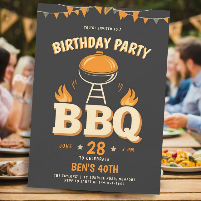 Invitation Idées de fête d'anniversaire Jardin BBQ Rustique (mens birthday party ideas backyard bbq barbeque rustic vintage milestone personalized invitation)