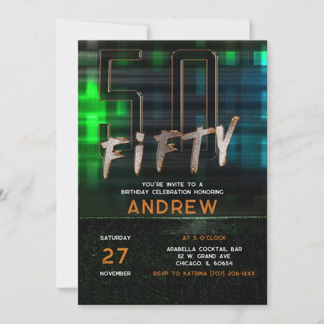Invitation Idées de fête d'anniversaire pour hommes de 50 ans (Devant)
