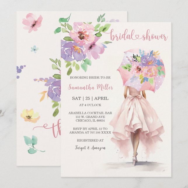 Invitation Idées de shower de mariage sous un parapluie (Devant / Derrière)