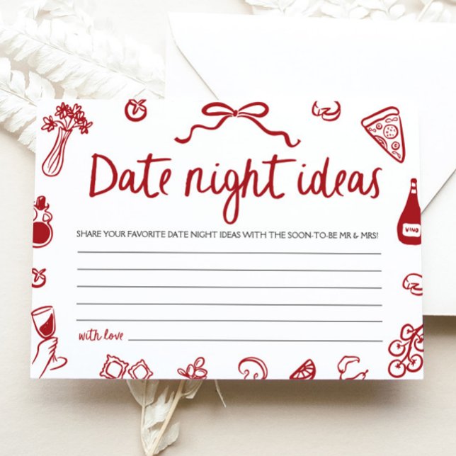Invitation Idées de soirée en rouge italien pour jeu de Baby  (Red Italian Date night ideas Bridal Shower Game)