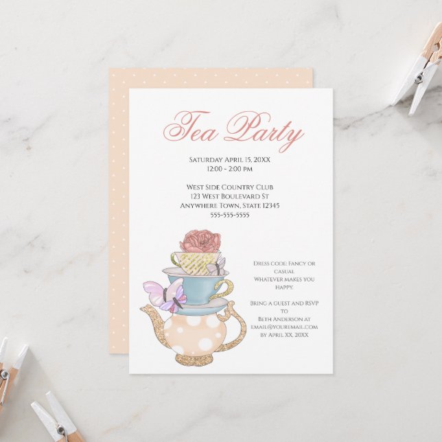 Invitation Idées de Tea Party (Devant/Arrière en situation)