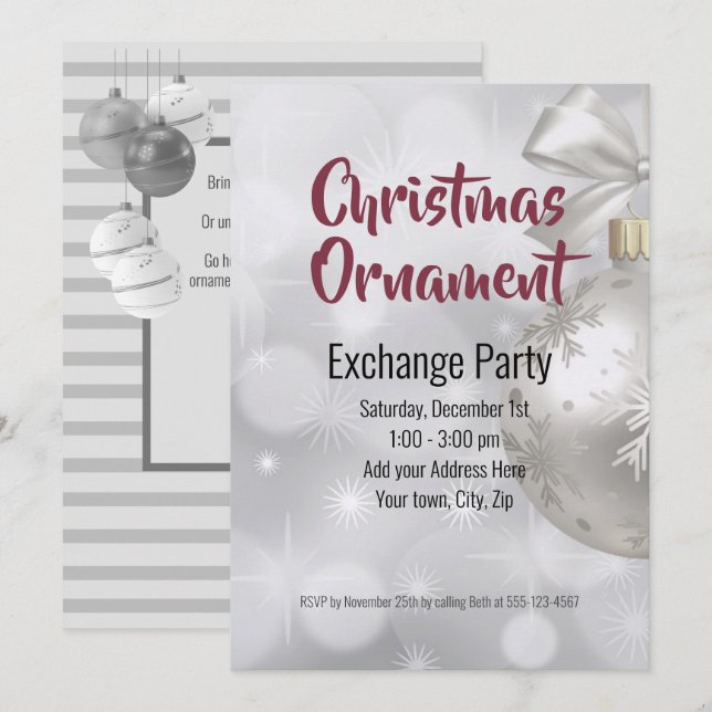 Invitation Idées d'échange d'ornements de Noël (Devant / Derrière)