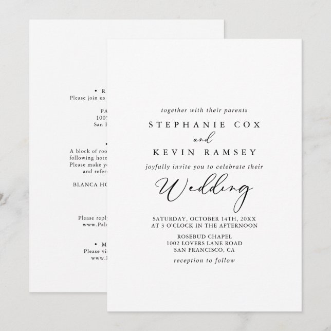 Invitation Idyllique élégante Calligraphie avant et arrière M (Devant / Derrière)