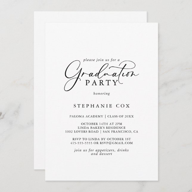 Invitation Idyllique Stylish Calligraphy Graduation Party (Devant / Derrière)