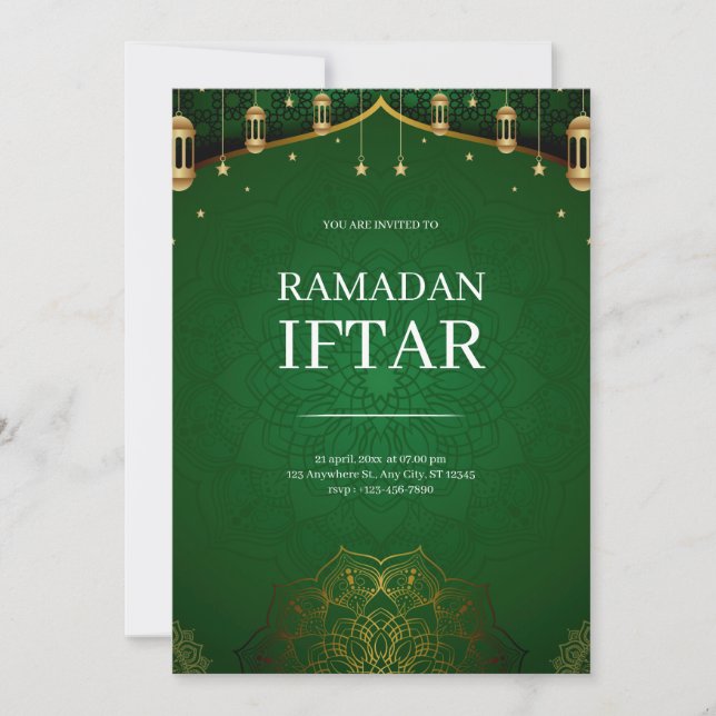 Invitation Iftar de Ramadan Moderne et Vert (Devant)