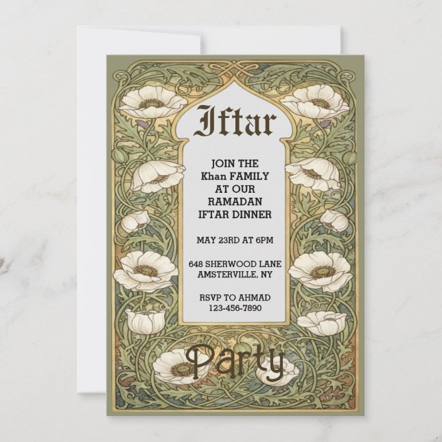Invitation Iftar Fleur de Pavot Art Nouveau (Devant)