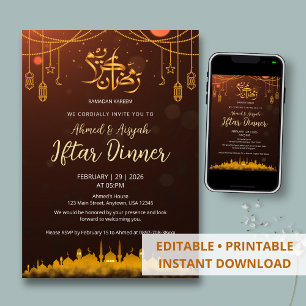 Invitation Iftar Silhouette de Mosquée Ambre Chaud