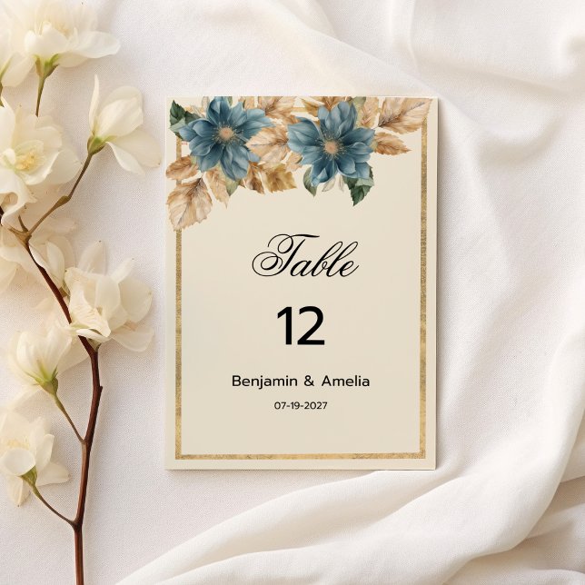 Invitation Iivoire bleu automne fleurs printanières Nombres d (Blue ivory gold fall spring floral Table Numbers)