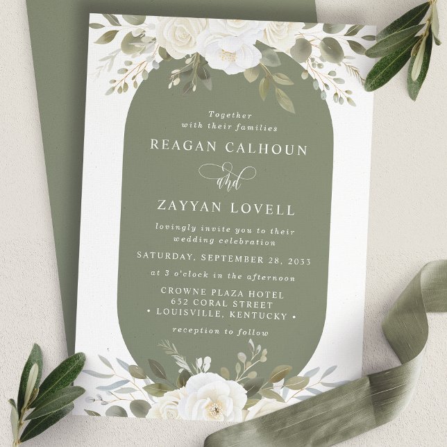 Invitation Iivoire Et Sage Élégant Mariage Floral (Créateur téléchargé)