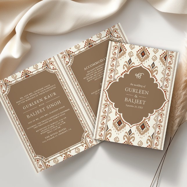 Invitation Ikat Crème Beige Combinaison Sikh Mariage (Créateur téléchargé)