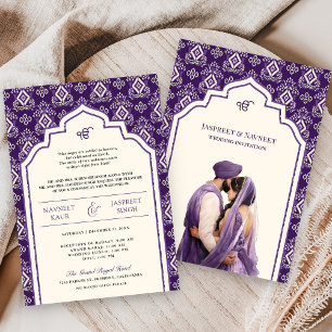 Invitation Ikat violet pourvêtements Punjabi Anand Karaj mari