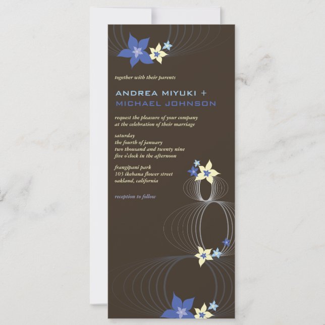 Invitation Ikebana Blue Frangipani Mariage tropical Invitatio (Devant)