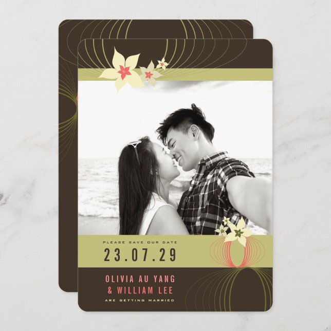 Invitation Ikebana Frangipani Mariage de fleurs tropicales ro (Devant / Derrière)