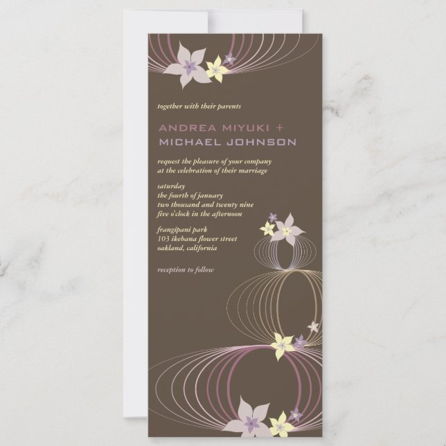 Invitation Ikebana Violet Frangipani Mariage tropical Invitat (Devant)