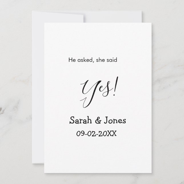 Invitation Il a demandé elle a dit oui engagement simple mini (Devant)