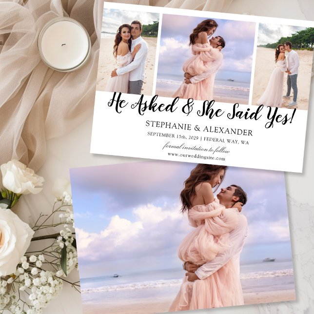 Invitation Il a demandé Elle a dit oui Photo Annonce de fianç (He Asked She Said Yes Photo Engaged Announcement)