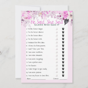 Invitation Il A Dit Qu'Elle A Dit Fête des mariées Game