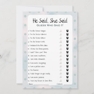 Invitation Il A Dit Qu'Elle A Dit Fête des mariées Game