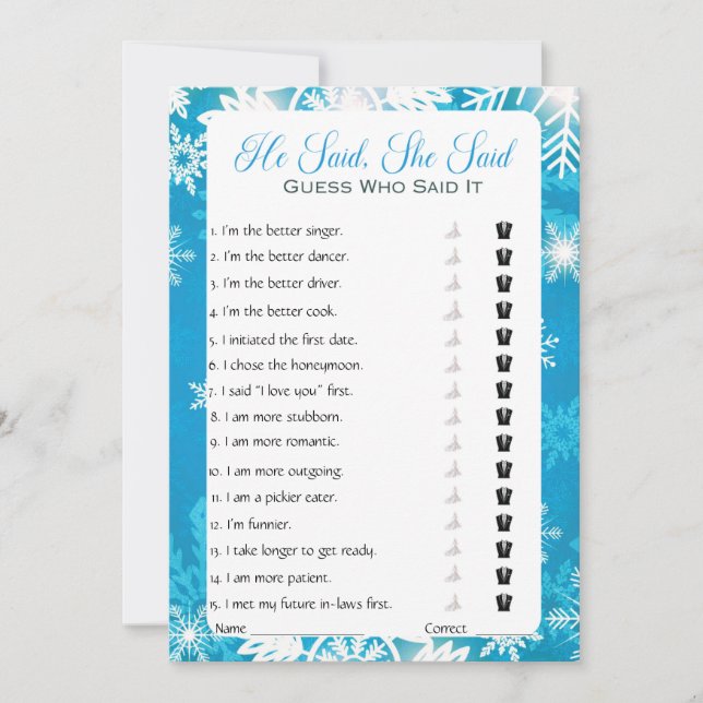 Invitation Il A Dit Qu'Elle A Dit Fête des mariées Game (Devant)