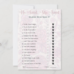 Invitation Il A Dit Qu'Elle A Dit Fête des mariées Game